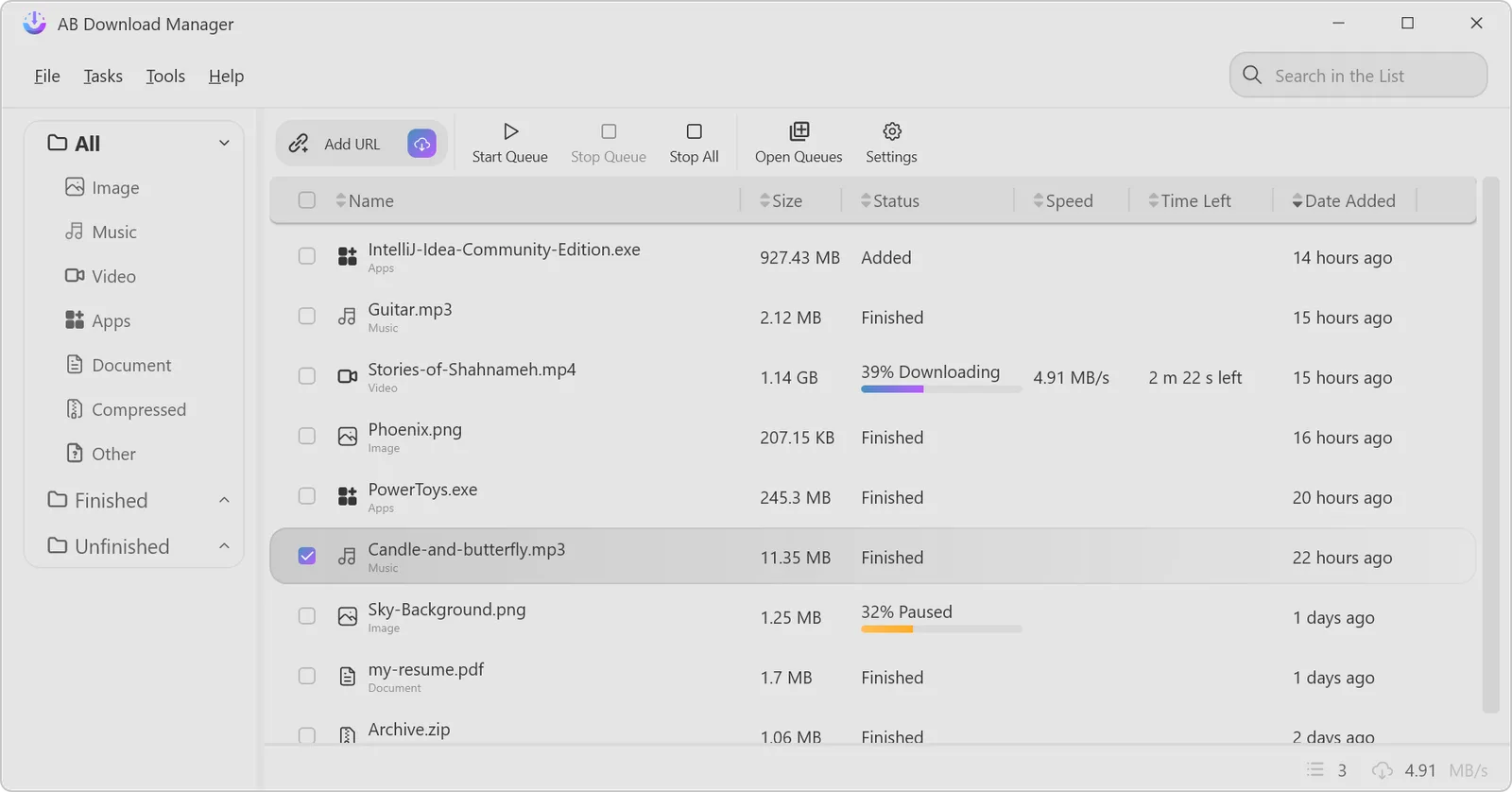 AB Download Manager download list