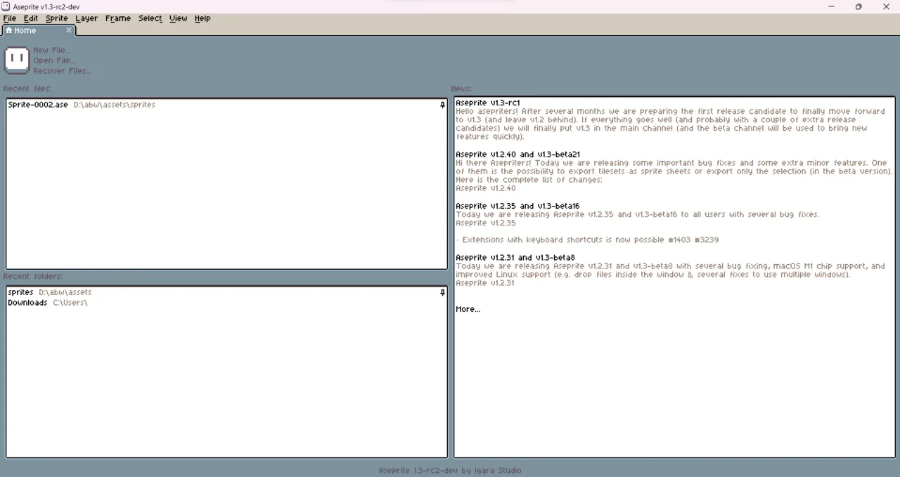 Aseprite interface