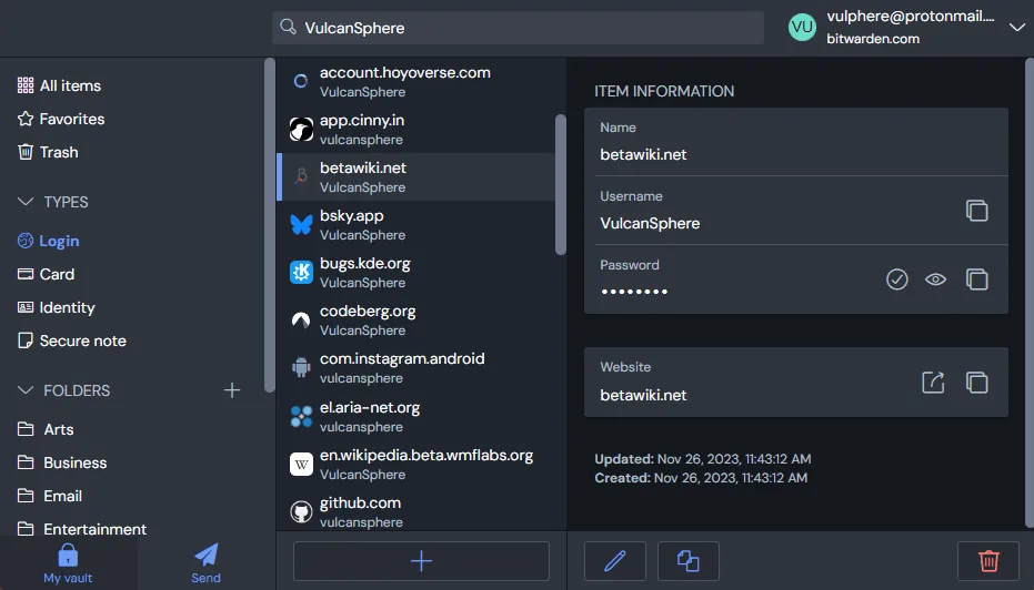 Bitwarden interface