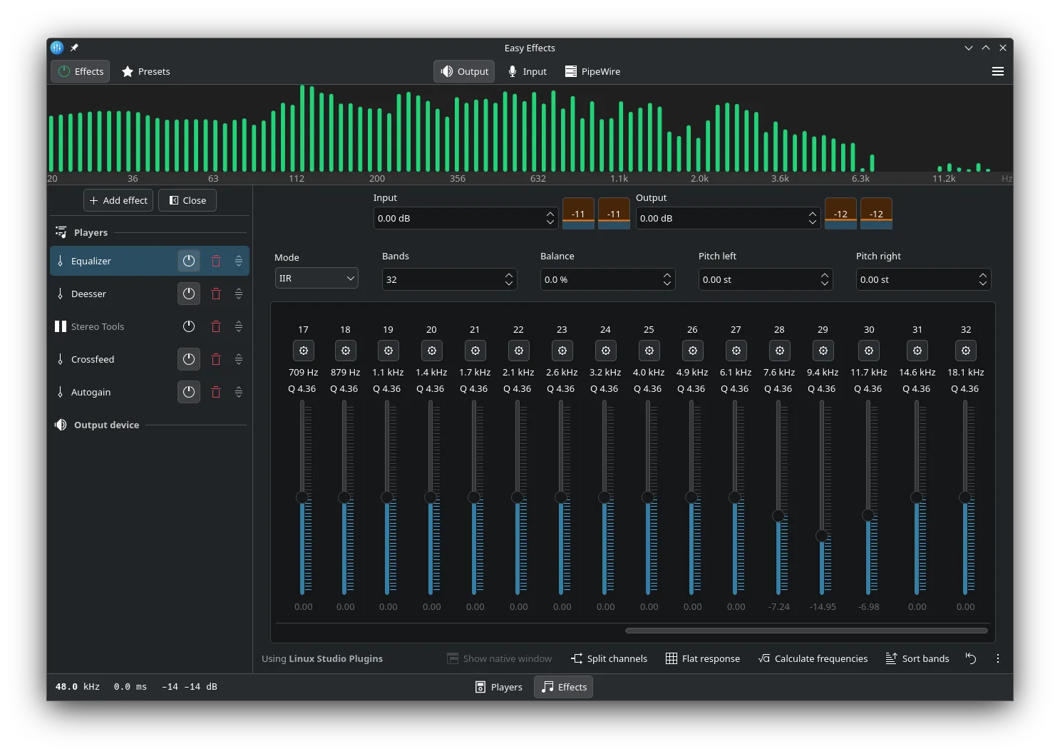 EasyEffects equalizer with spectrum analyser