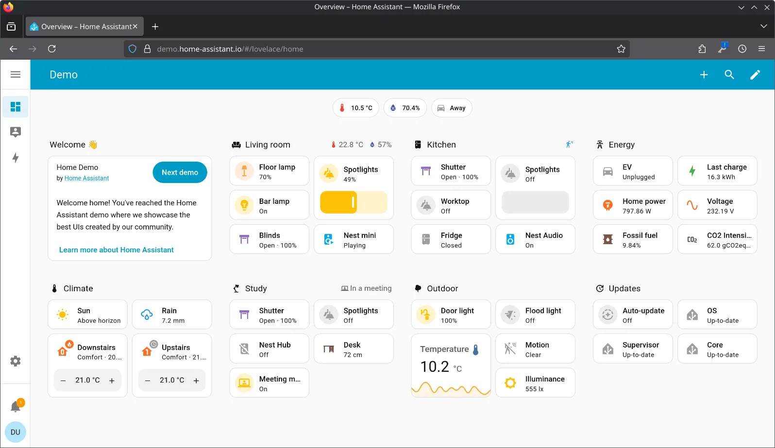 Home Assistant dashboard of rooms and devices