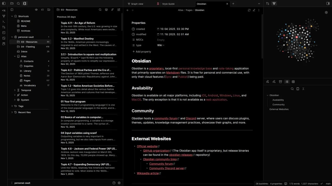 Obsidian interface