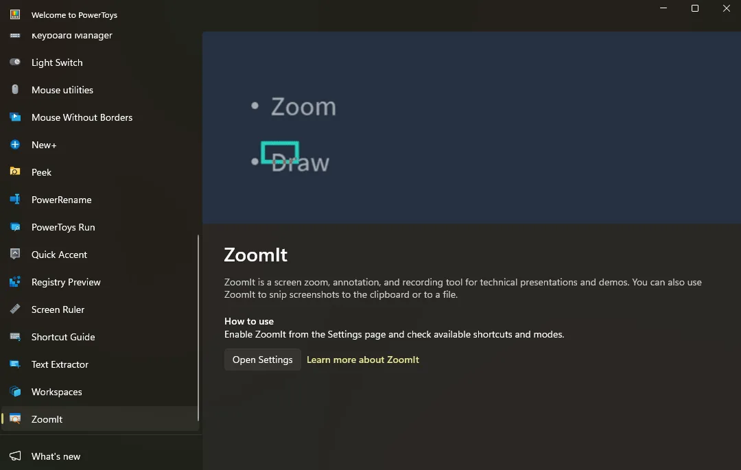 PowerToys settings for ZoomIt