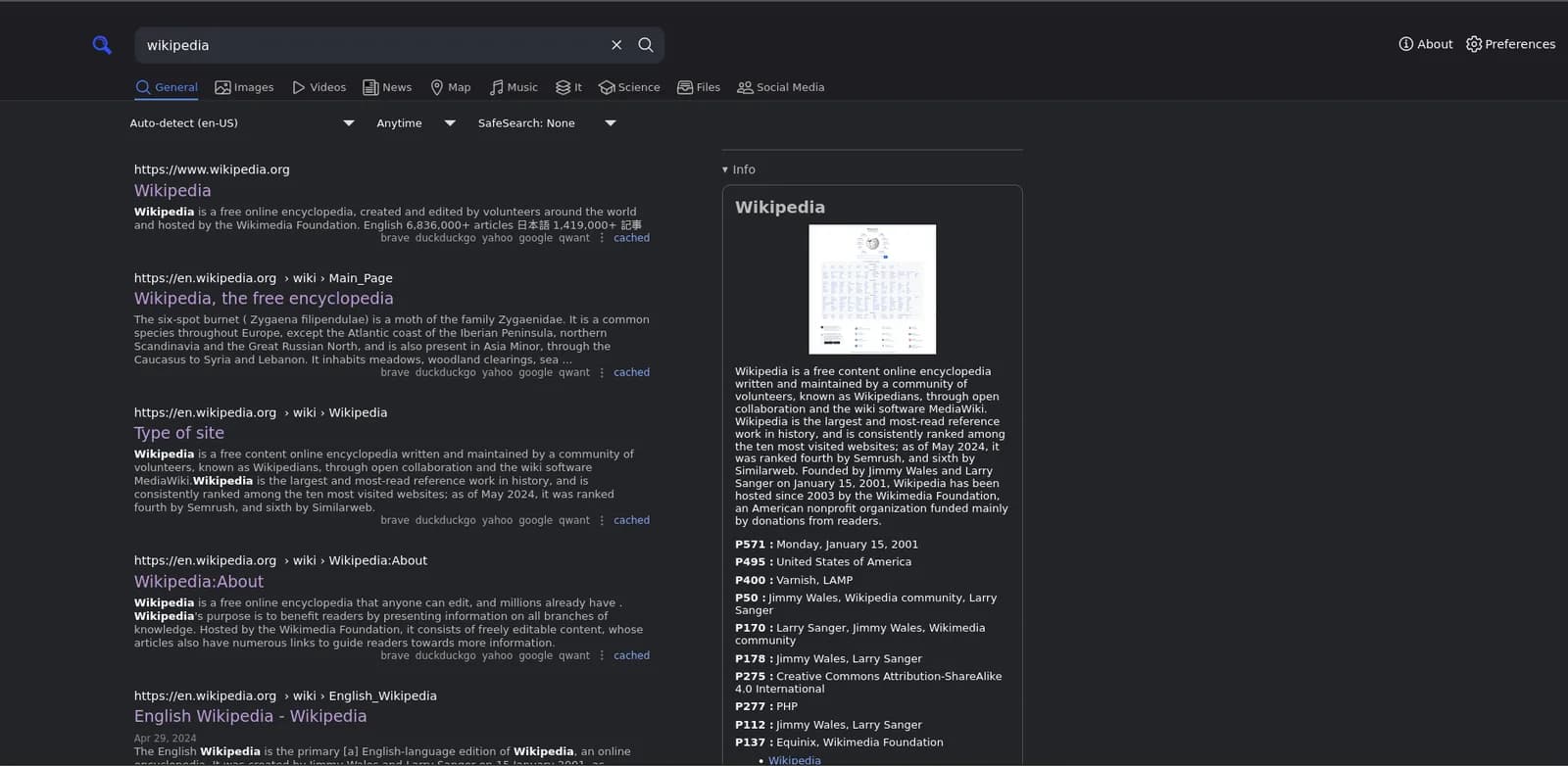 SearXNG search results for Wikipedia