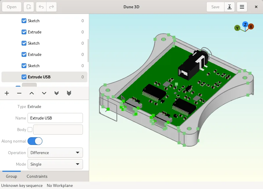Dune 3D modelling an enclosure around a circuit board