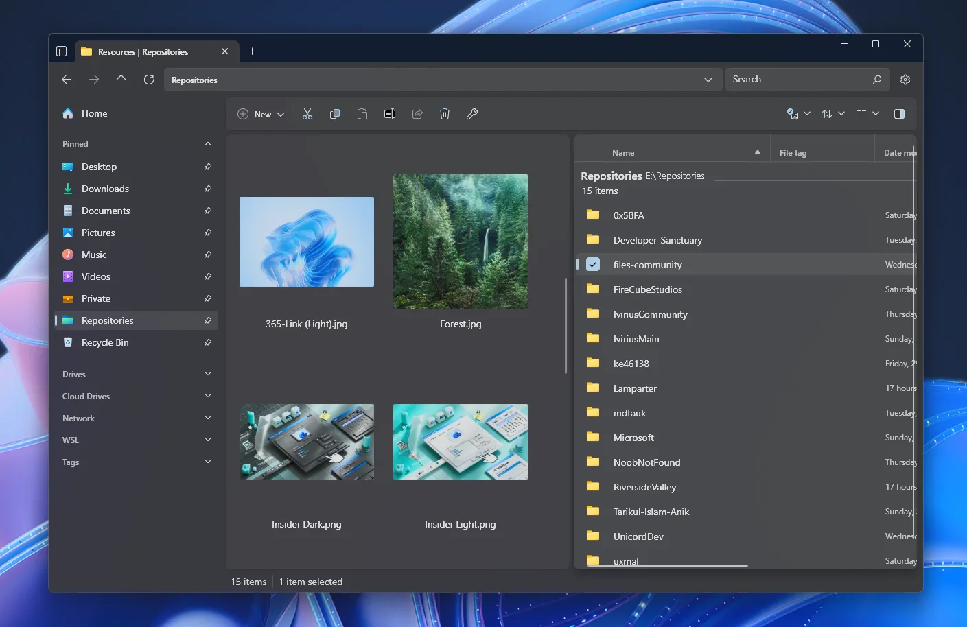 Files app in dual-pane view