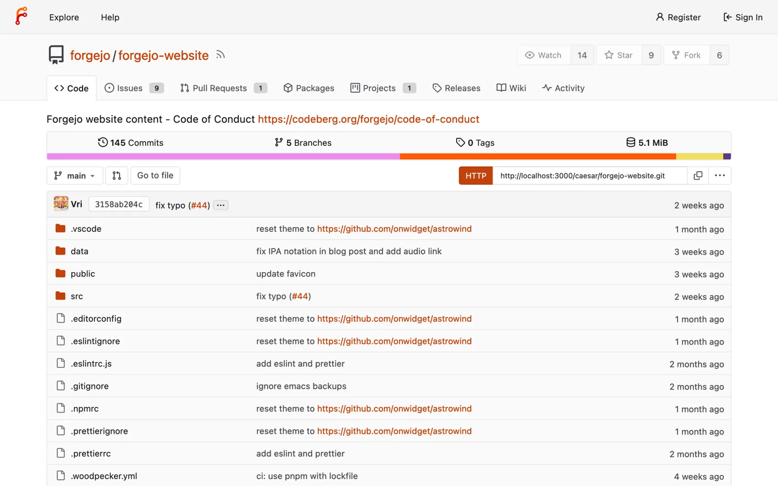 Forgejo repository code view
