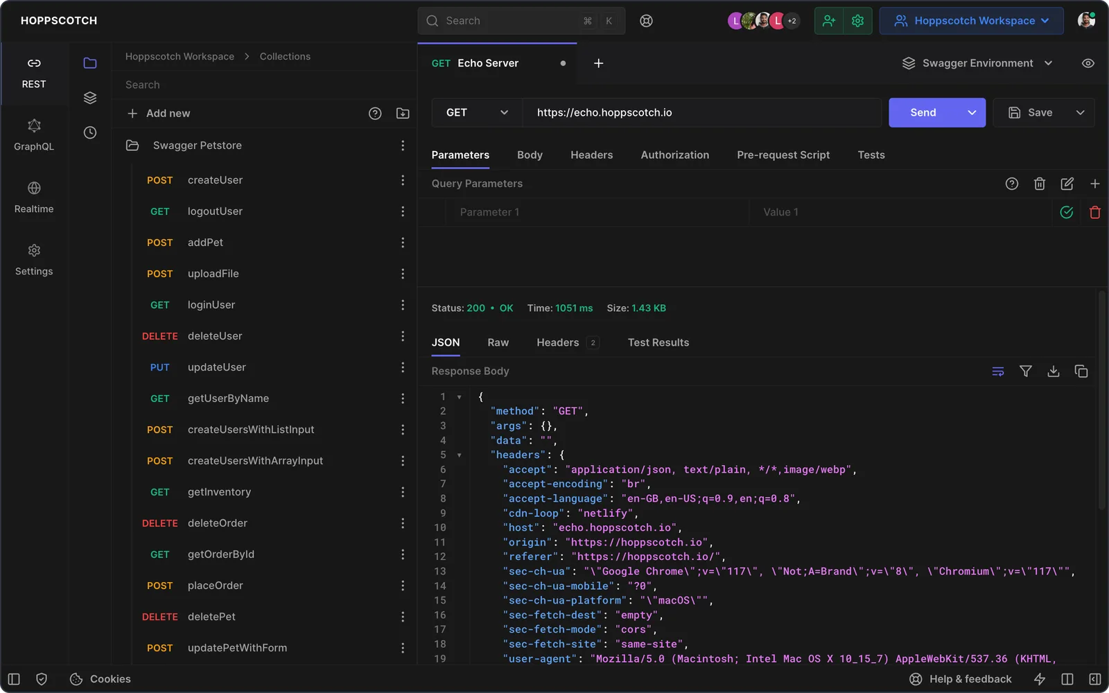 Hoppscotch sending an API request