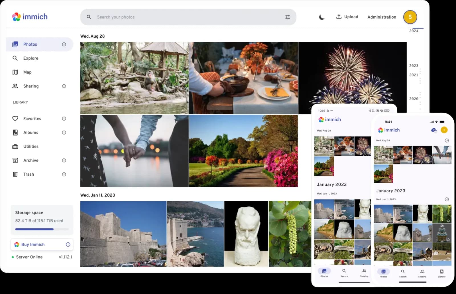 Immich photo timeline in the web app