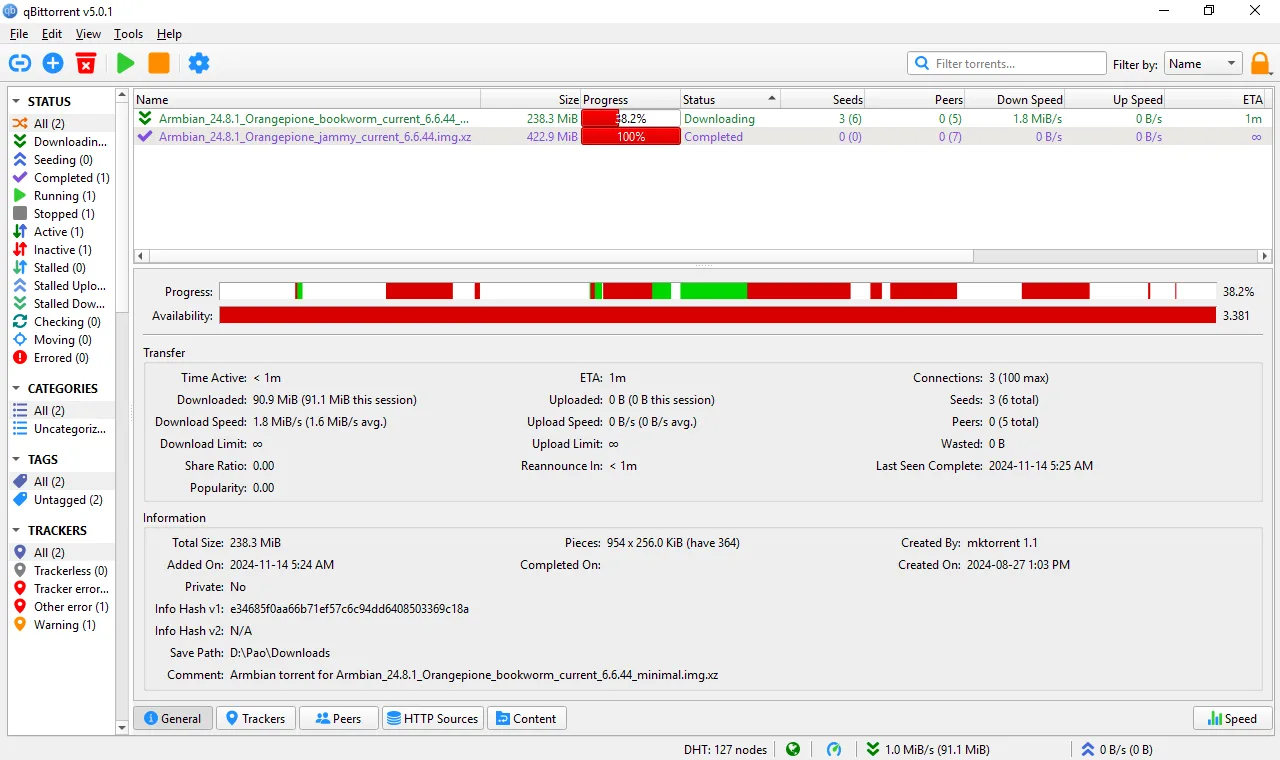 qBittorrent downloading a torrent